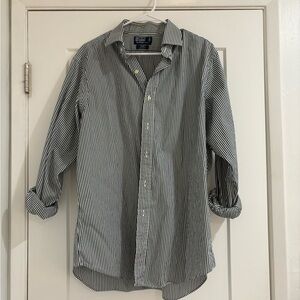 Vintage Ralph Lauren Green and White Casual Button Down Shirt